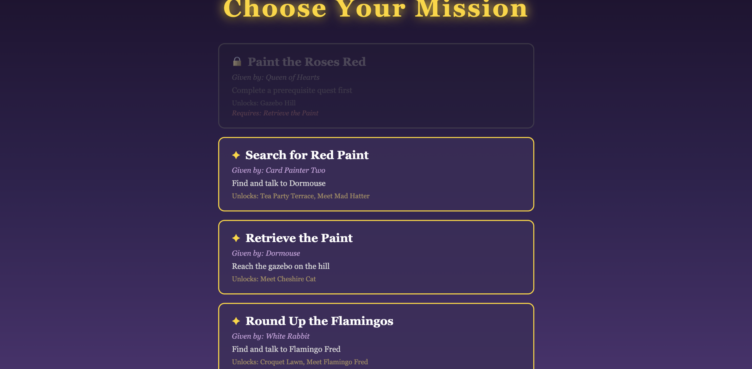 Alice in Wonderland - Game selection